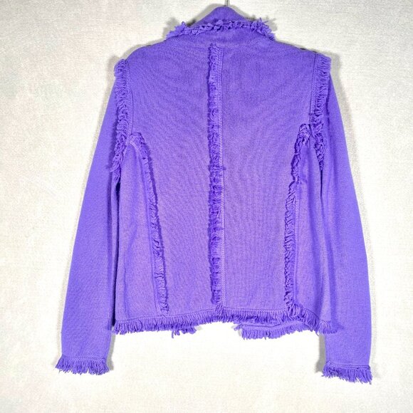 Vintage Diane Sayder Cashmere Sweater Womens L Purple Cardigan Fringe - Picture 6 of 11